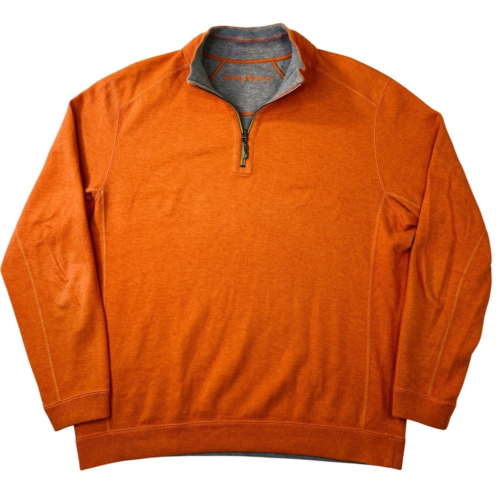 Tommy Bahama Mens Flipside Reversible Quarter Zip Pullover Orange Grey XL